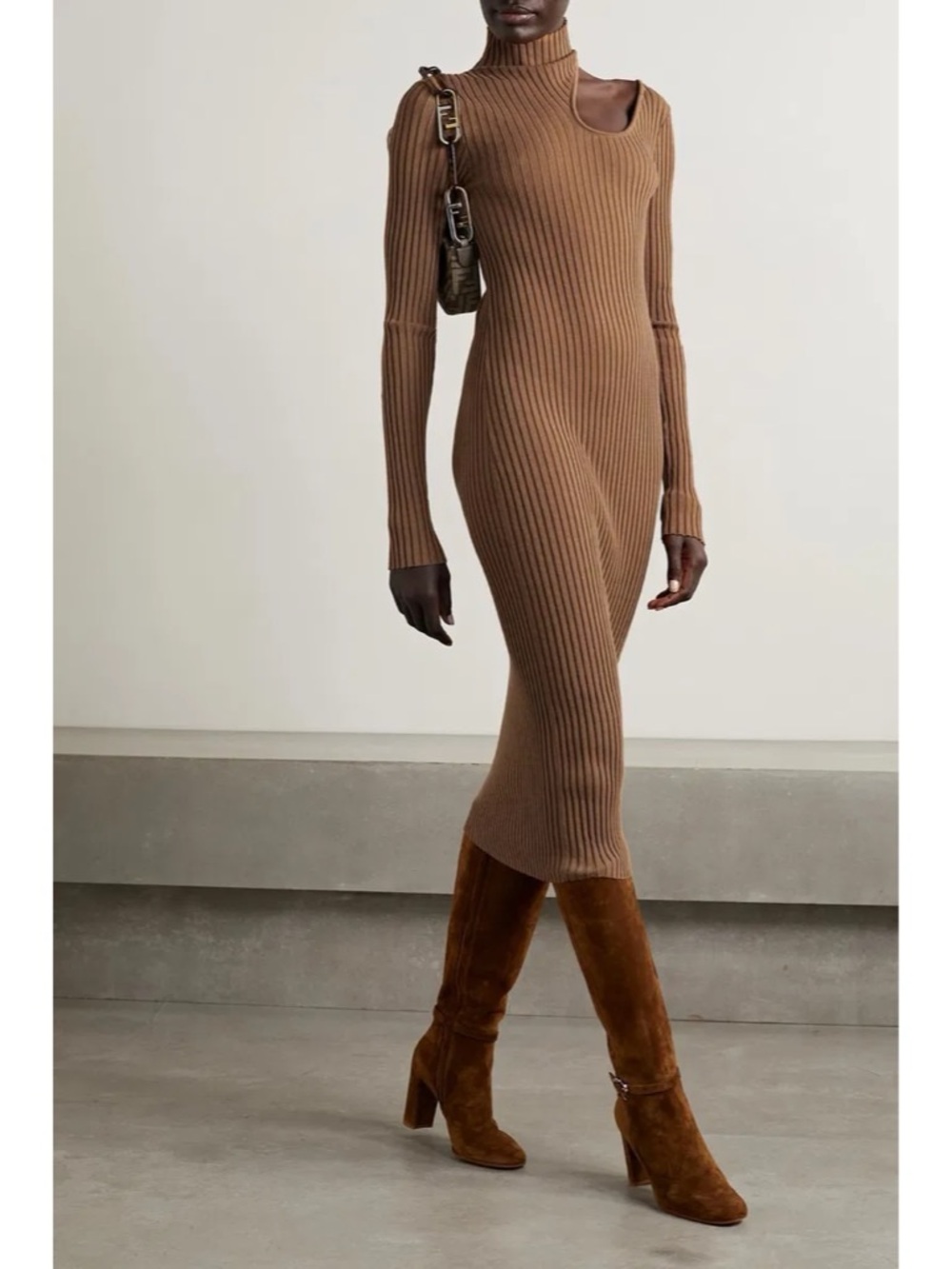 ANINE BING Victoria Cutout Ribbed Midi Dress